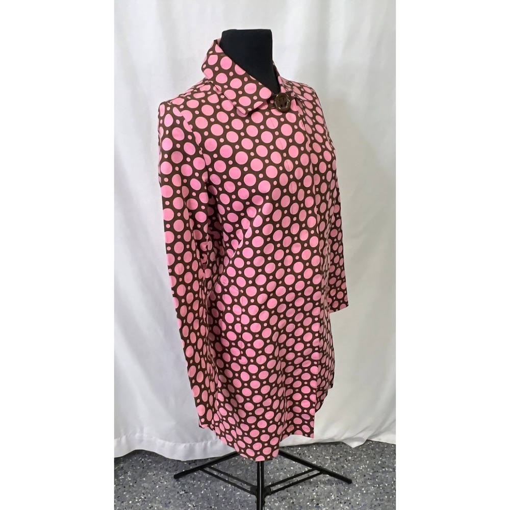 Vintage Bill Blass Signature Pink Brown Polka Dot Trench Coat Womens Sz 6 70s 80